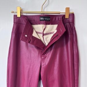 Zara| Burgundy Faux Leather High Rise Moto Pants w/Ankle Zippers Sz XS